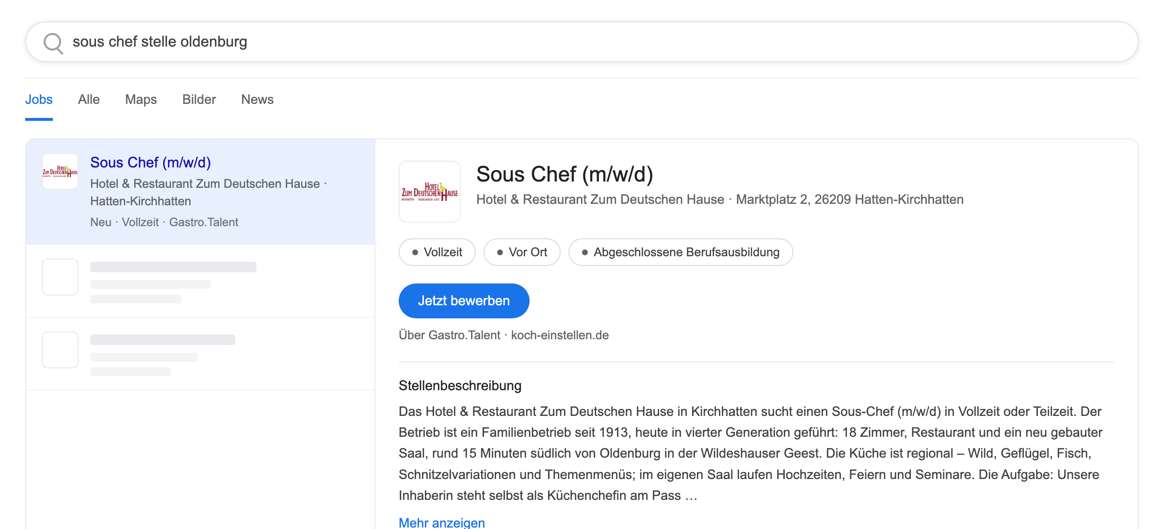 Die Stelle in der Google-Jobsuche
